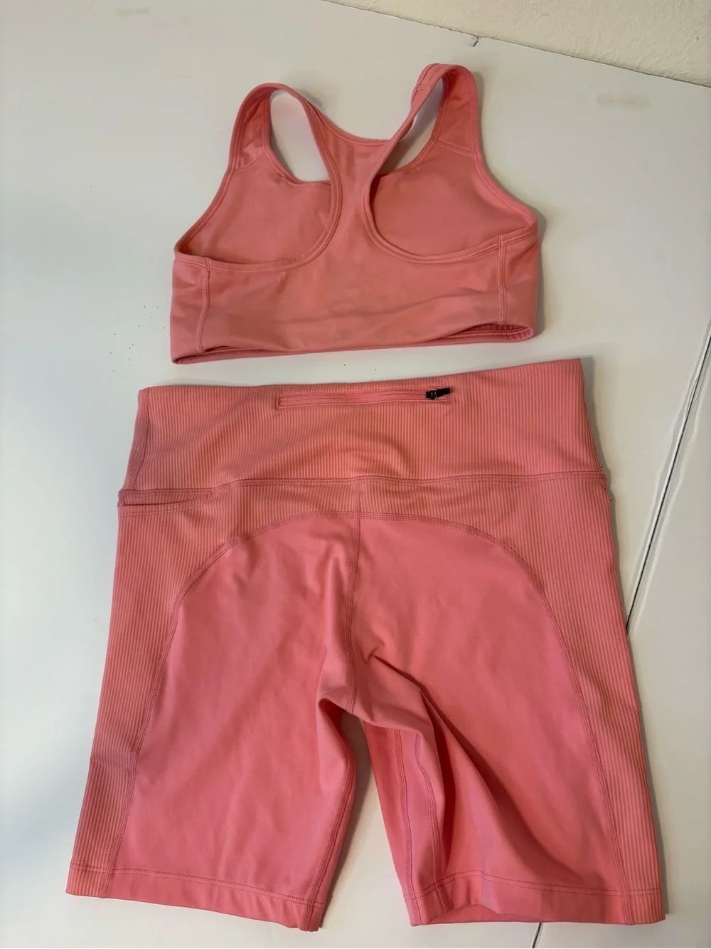 Nike Coral Pink Ribbed High-Waist Bike Shorts